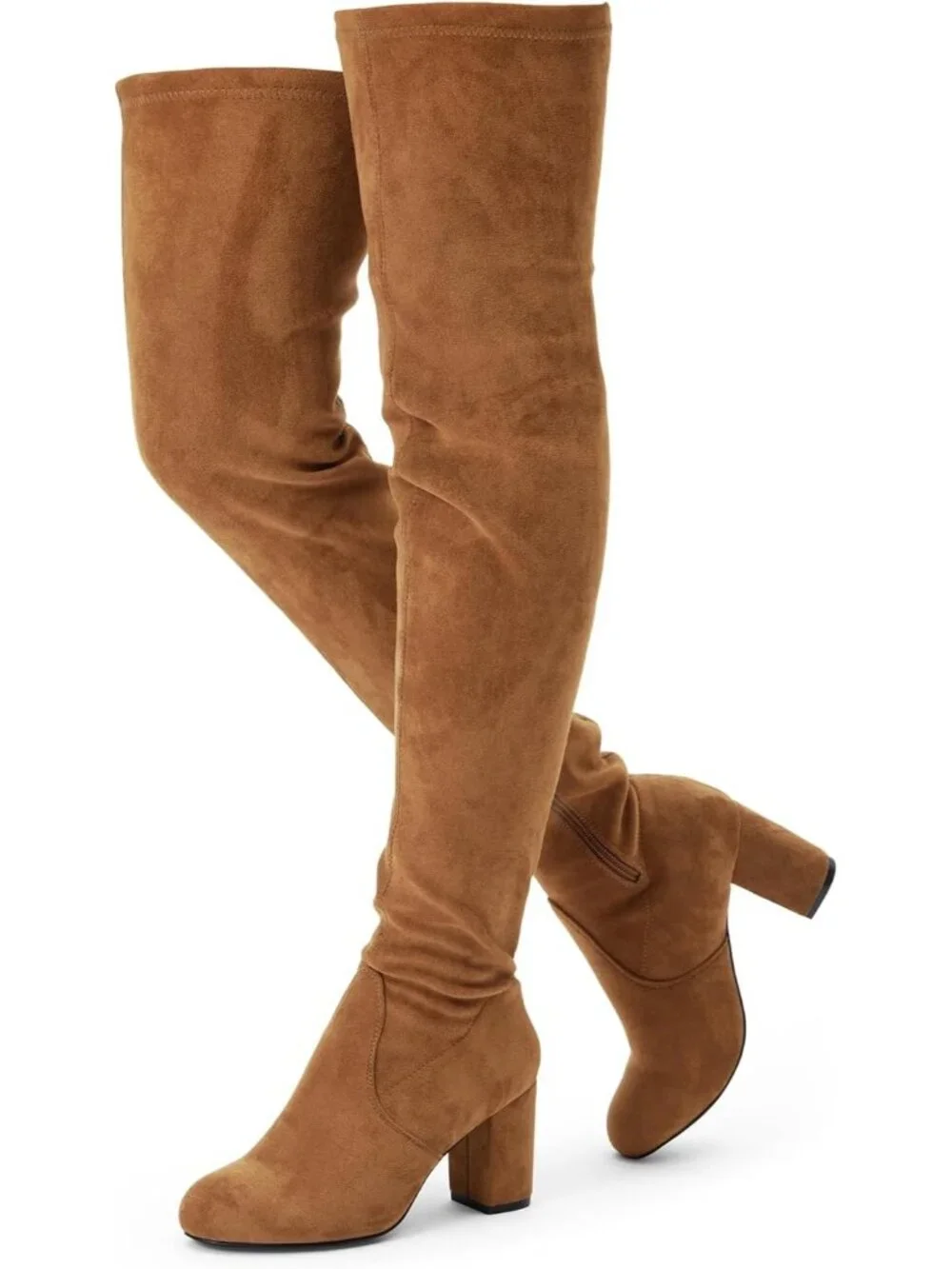 Women's Camel Closed Round Toe Block Heel Over The Knee High Boots